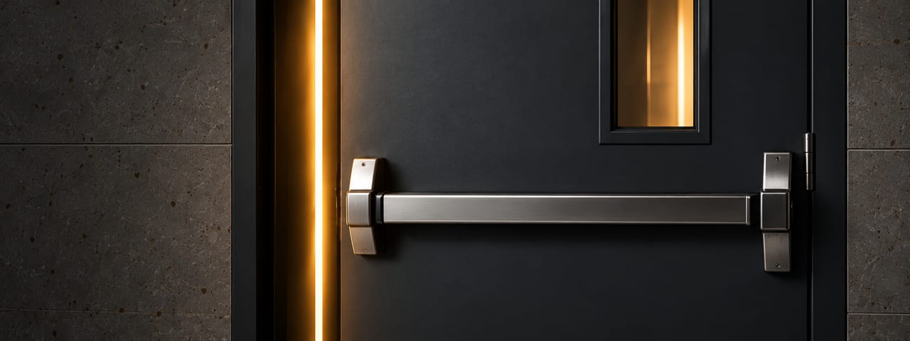 Detalhe de porta corta-fogo instalada